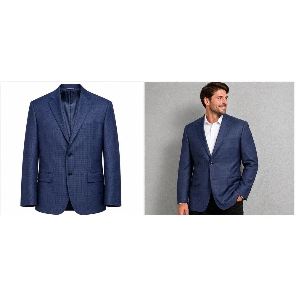 CANALI Suit Jacket Men's 44L Dual Vent 100% Wool Blue Windowpane 54L EU Coat